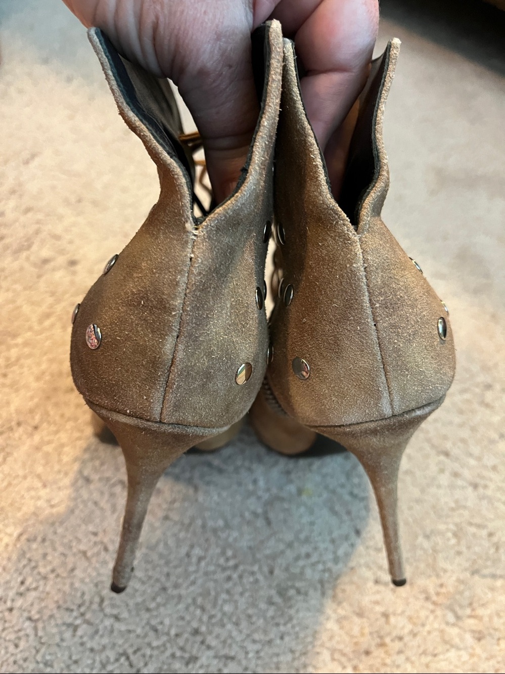 Giuseppe Zanotti High Heels Suede Ankle Bootie Studded Side Zip Laces EU 37/US 7 - Picture 7 of 16